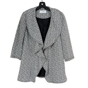Calvin Klein Womens Size 4 Waterfall Ruffled Open Front Lined Jacket Black White